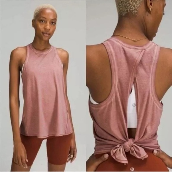 Lululemon All Tied Up Open Back Pink Tank Size Large - Picture 1 of 12